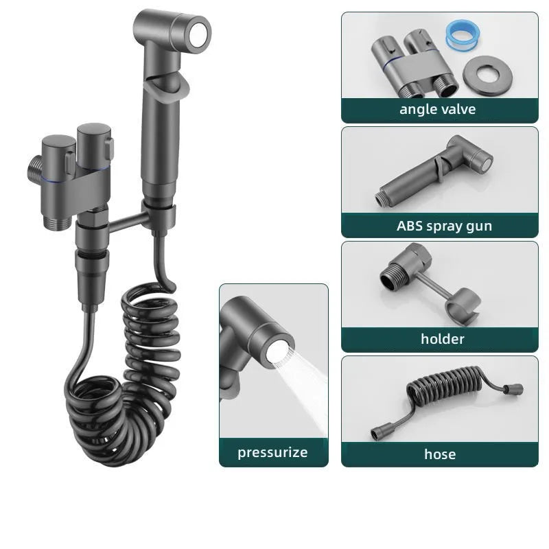 Toilet Cleaning Bidet Toilet Sprayer Set Water Portable Handheld Bidet Sprayer Shower Double Outlet Angle Valve Accessories