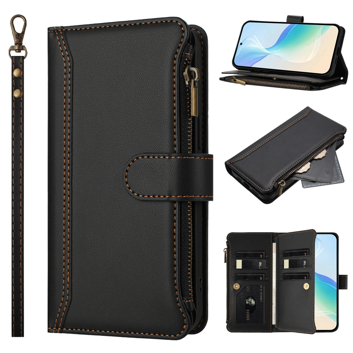 Zipper Wallet Phone Case For Honor X5B X6A X6B X7C X7D X8A X8C X9A X9C X9D
