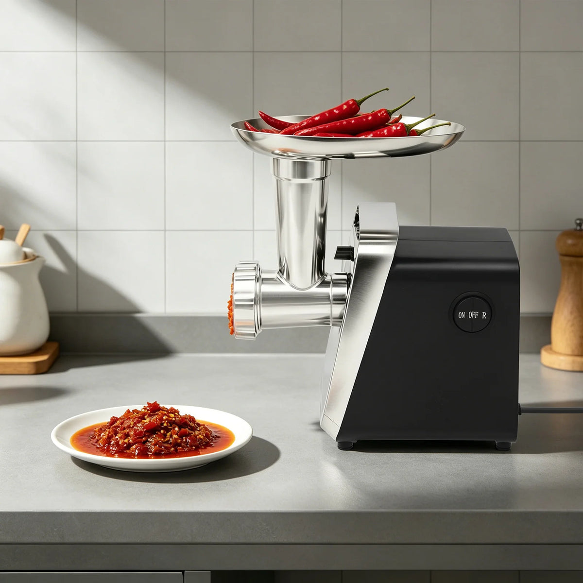 Electric Meat Grinder 250W 230RPM with 3 Cutter Heads and Sausage Attachment