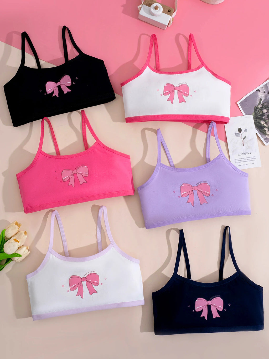 6 pcs girls' training bras, girls' underwear, small vests, comfortable, simple and fashionable