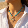 Bohemian Starfish Conch Pendant Necklace with OT Buckle Colorful Rice Beads Ceramic Fish Choker Necklace Beach Vacation Jewelry