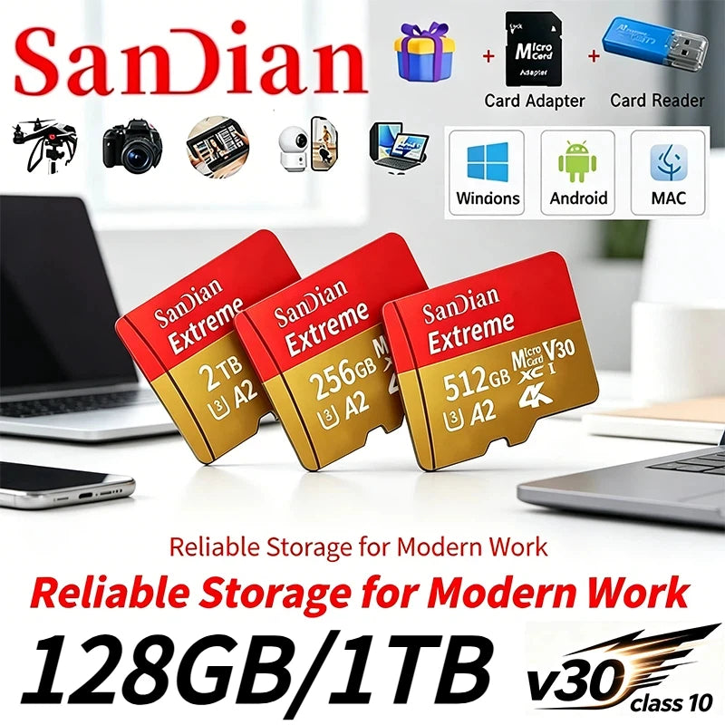 Original 512GB Micro TF Card V30 Class10 128GB Flash Card 256GB Memory Card for Surveillance/PC/MAC
