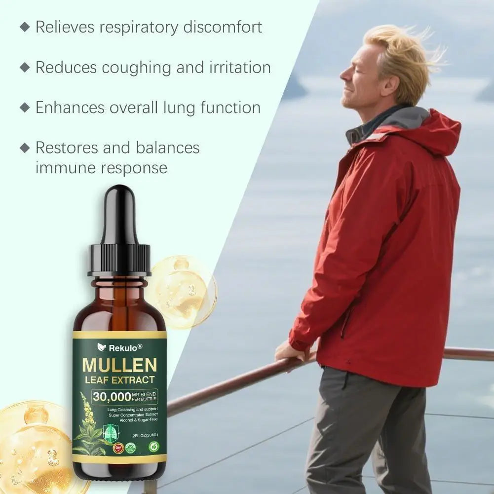 30000mg Mullein Leaf Herbal Drops, Lung Detox Cleansing Formula, Fast Absorption Natural Respiratory Health Maintenance