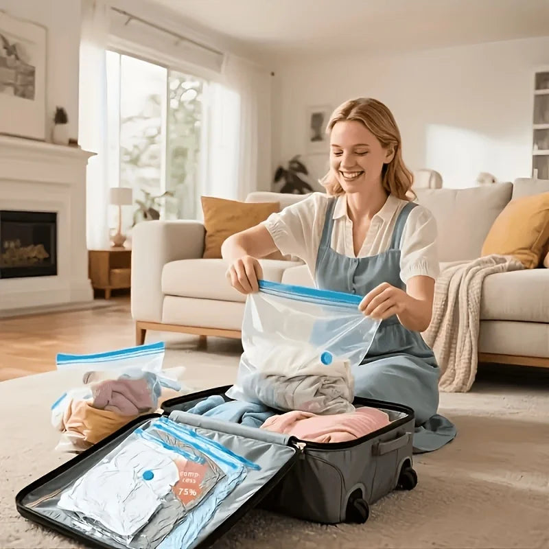 9/12/15 Pack Vacuum Bags for Travel with Rechargeable Cordless Electric Pump