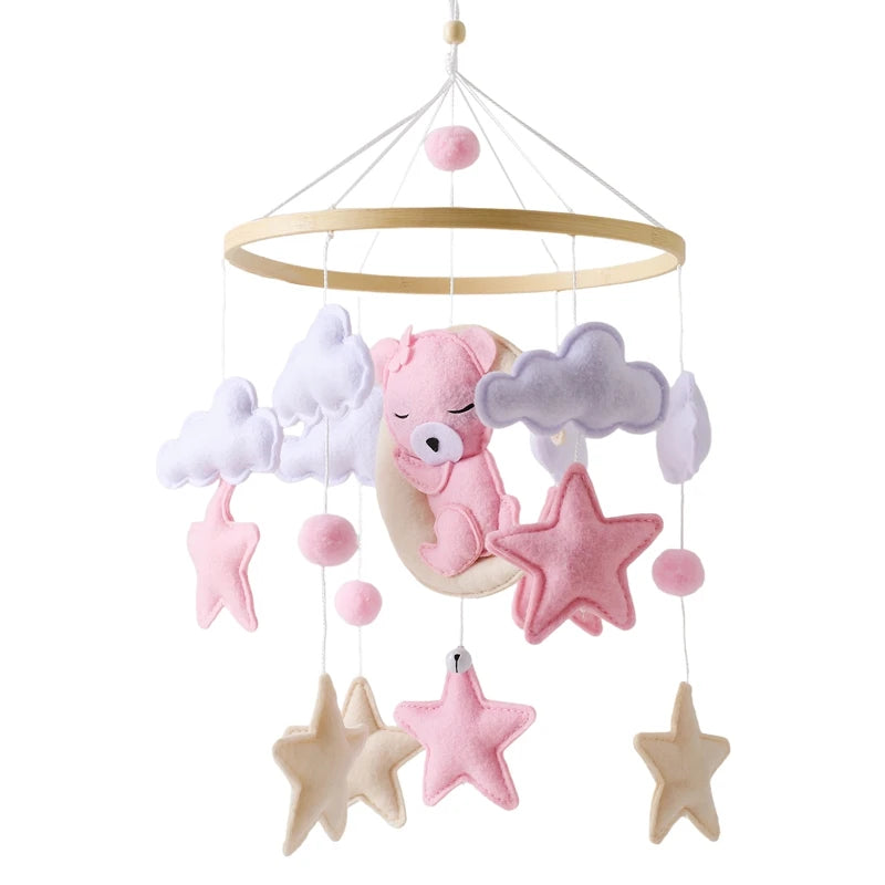 Crib Mobile Rattle Baby Wooden Bed Bell Baby Rattles Soft Felt Cartoon Bear Toys Crib Mobile Bed Bell Wood Toy Bracket Kid Gifts