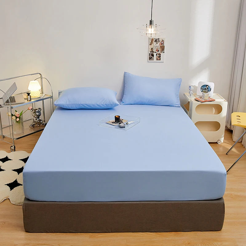 Kuup Polyester 3pcs Solid Color Queen Size Bedding Set - Fitted Sheet & Pillowcases with Elastic Band Mattress Cover