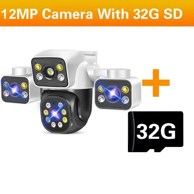 Tuya SmartLife 3 Screens Outdoor WiFi Security Camera PTZ 6K 12MP