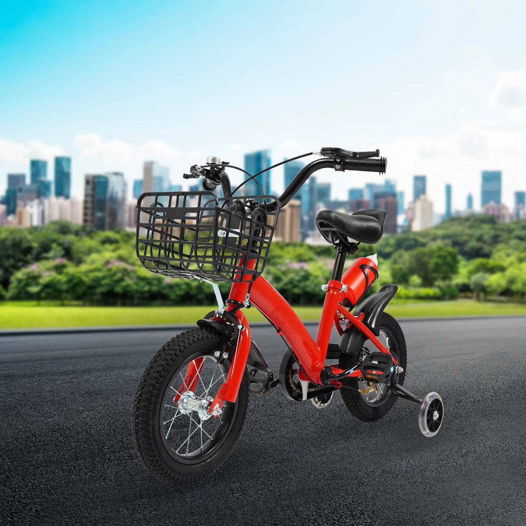 Kids Bike with Auxiliary Wheels & Basket & Water Bottle,Bearing 60kg.