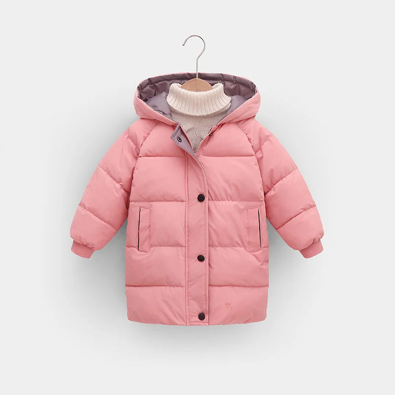 Kids Winter Down Coats Children Thicken Warm Long Jackets Boys Girls Hooded