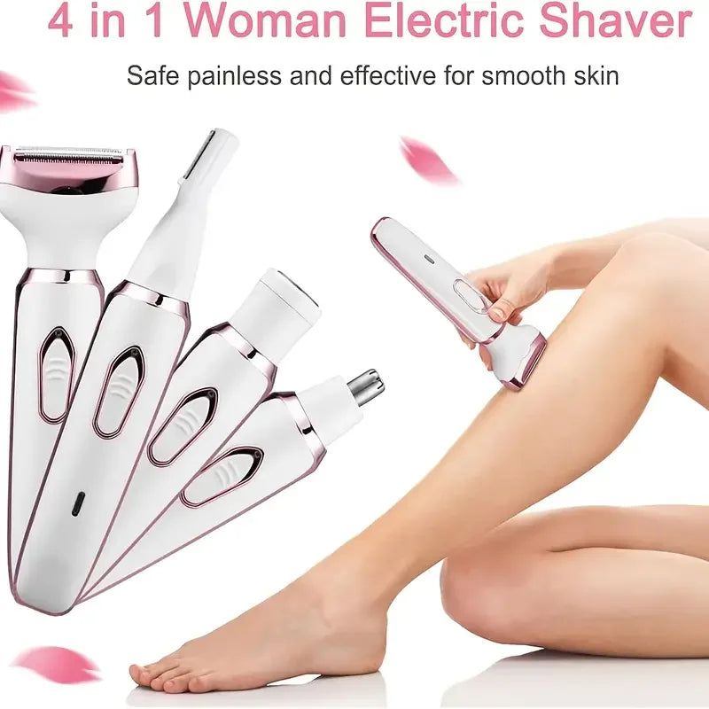 4-in-1 Painless Razor for Women] 4-in-1 Rechargeable Electric Razor for Women