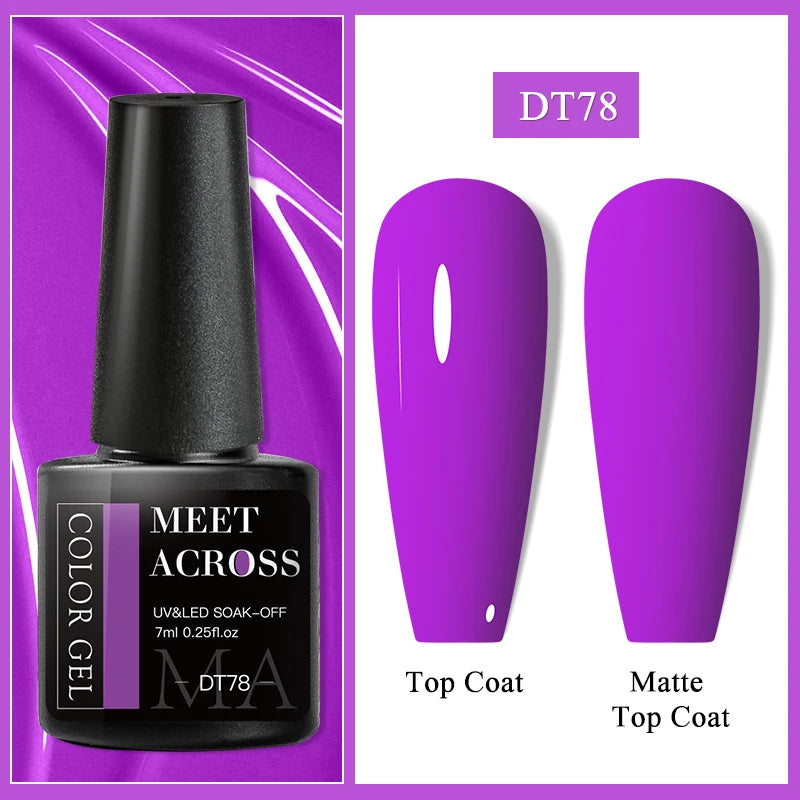 MEET ACROSS 7ml Purple Nail Gel Polish Semi Permanent Nail Art For Nails Decoration