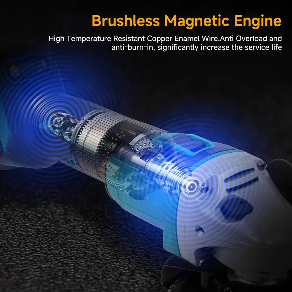 Podofo Handheld Cordless Brushless Electric Angle Grinder Polishing Grinding Machine Cutting Power Tool for Makita 18V Battery