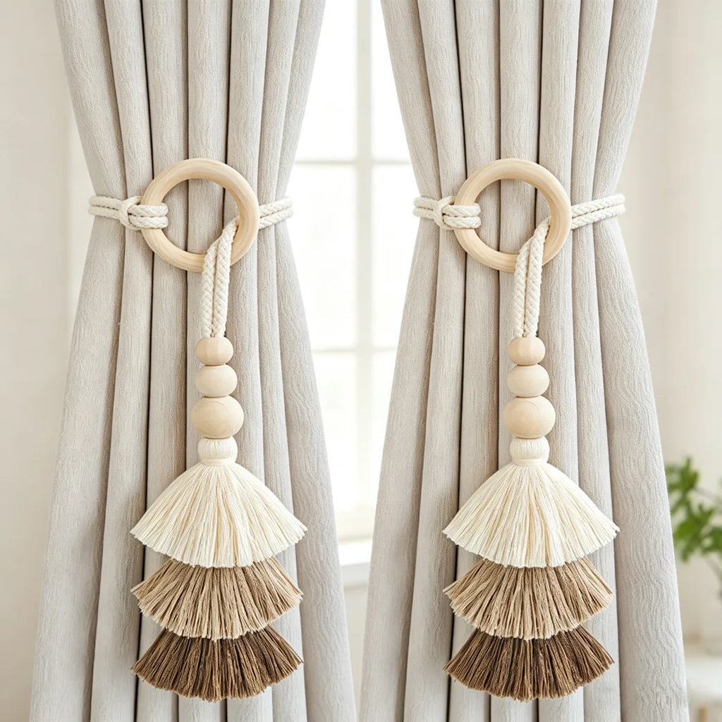 Earthy Tone Layered Tassel Curtain Tie Backs