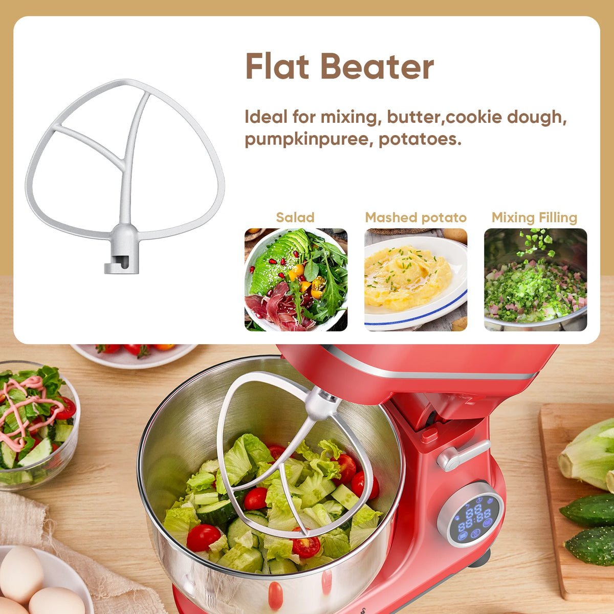 BioloMix Kitchen Food Stand Mixer, 1200W 11-Speeds DC Motor, Digital OLED Screen