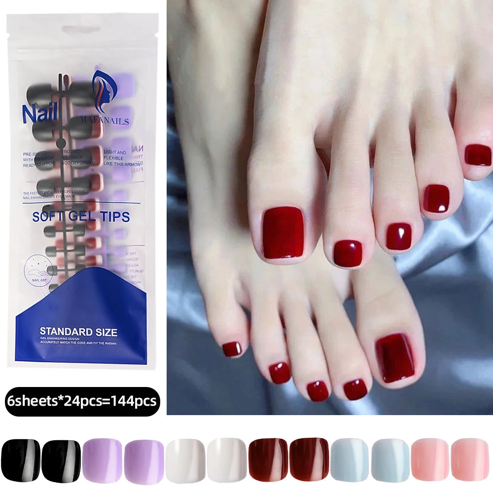 120pcs/Box French Tip Press-On Toenails Pink Color System Square Shape Foot Nails Short Length Glossy Finish False Toe Nails Set