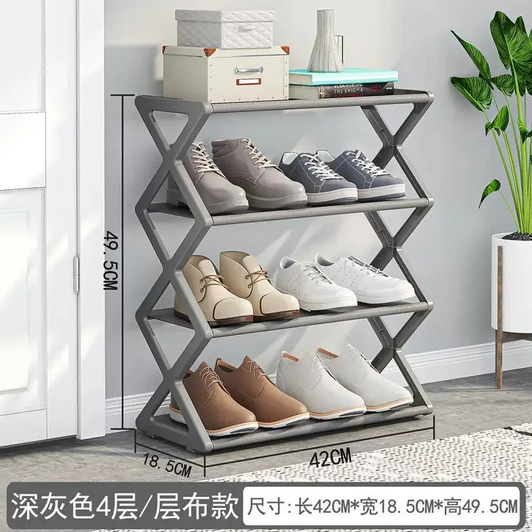 4-Tier X-Type Space Saving Shoe Rack, Solid Color Easy Assembly