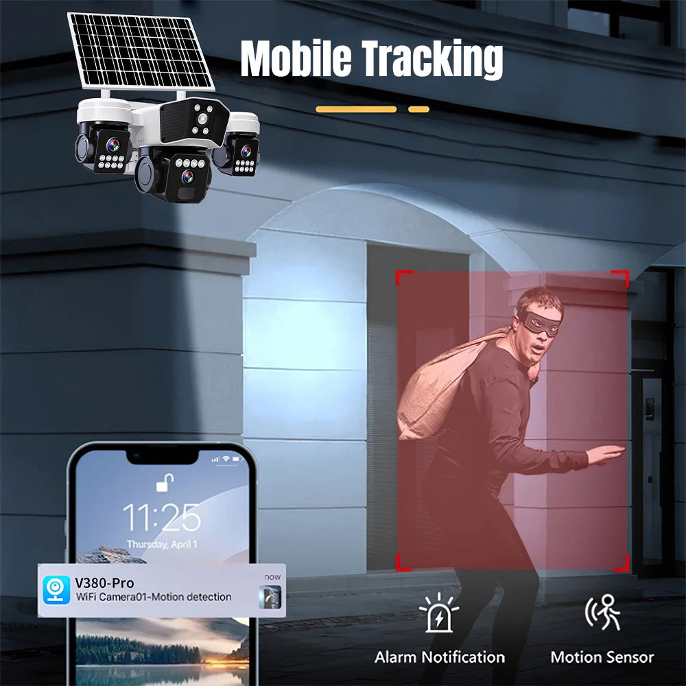 6MP Three Lens Solar Security Camera Wireless WiFi Outdoor