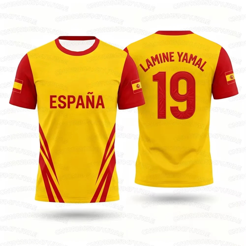 2026 Spain Flag Print Men's Women's NO.19 LAMINE YAMAL Short Sleeve 3D Print Tees Outdoor Kid Soccer Jersey Parent-child T-shirt