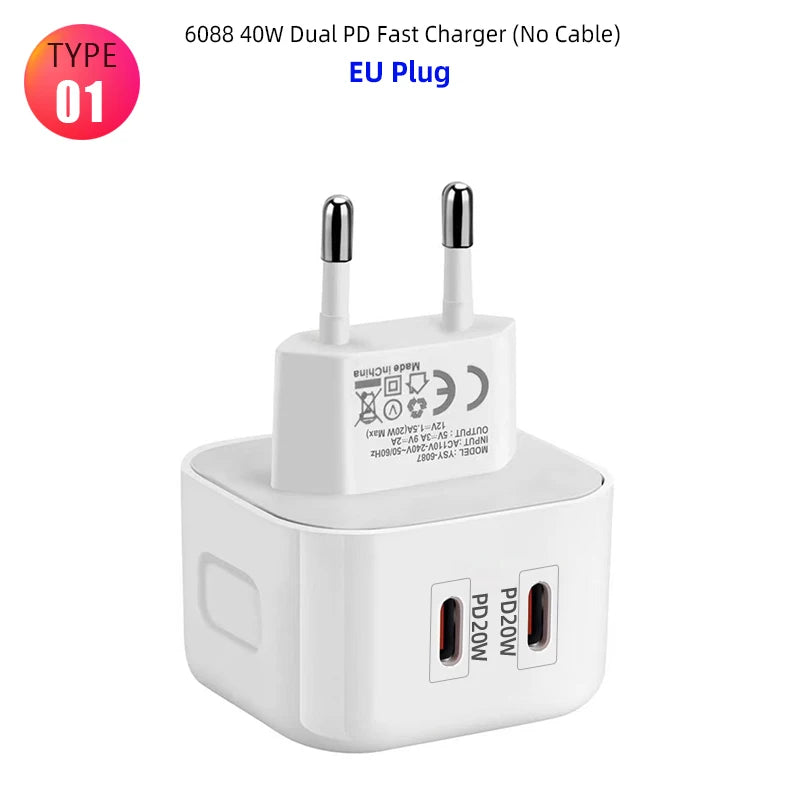 USB C Charger 40W Fast Charger Plug 2 Ports Type C Charger PD Wall Charger Power Adapter for Samsung Xiaomi iPhone 14 13 QC3.0