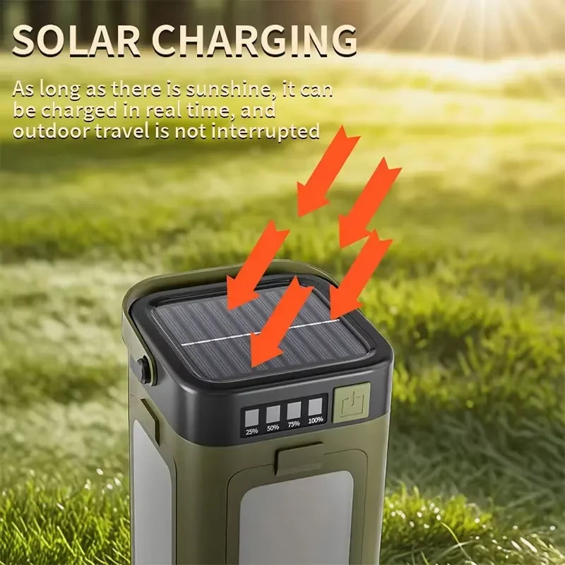 Outdoor Solar Light Type-C Rechargeable Flashlight Portable Power Bank Lamp LED Hanging Tent Light for Camping Hiking Fishing
