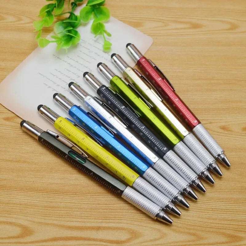 7 In1 Multifunction Ballpoint Pen with Modern Handheld Tool Measure Technical Ruler Screen Stylus Screwdriver Touch Spirit Level
