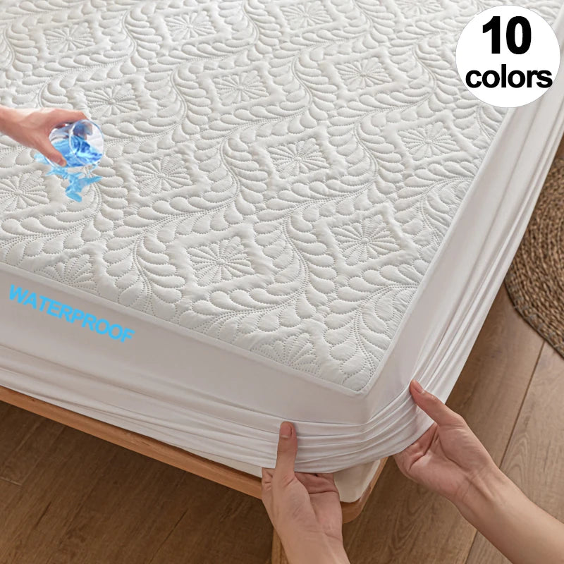 Waterproof Quilted Mattress Cover - Cotton Top, Antibacterial Fiber Fill
