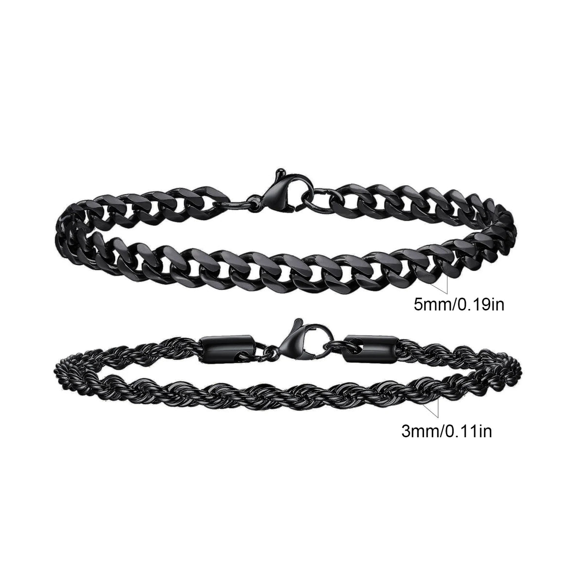 2pcs Men's Chain Bracelets,Stainless Steel Silver Gold Black Color