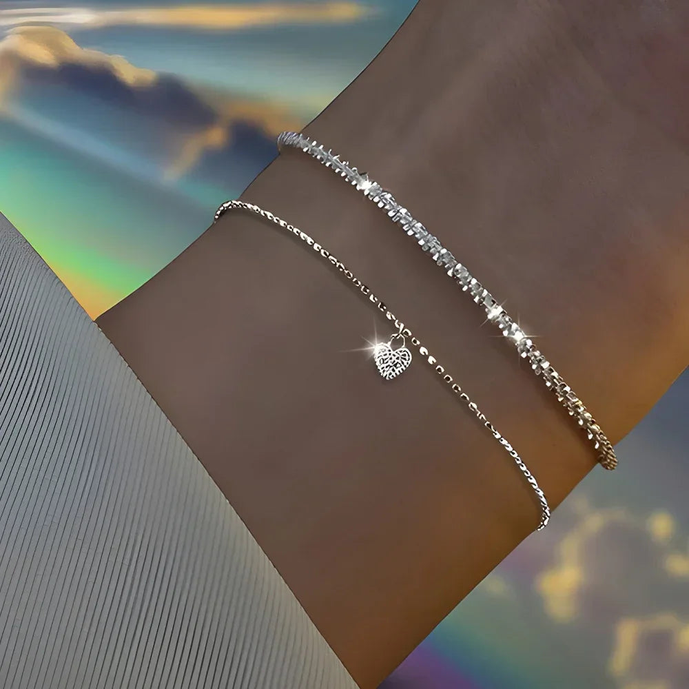 6Pcs 925 Sterling Silver Rhinestone Bracelets for Women Girls Luxury Korean Sparkling Starry Sky Charm Bracelets Party Jewelry