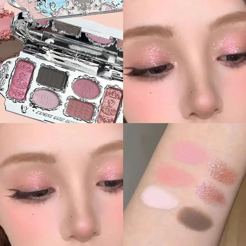 6-Color Eyeshadow Palette Matte Shimmer Pearl Glitter, Waterproof Highly Pigmented Long-Lasting Portable Makeup Set