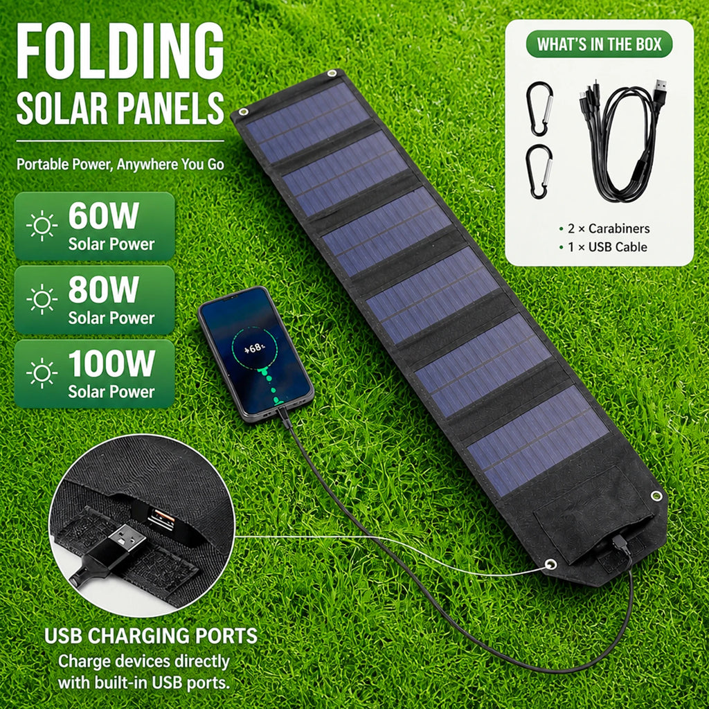 4/6-Fold 100W 80W 60W Foldable Solar Panel USB 5V