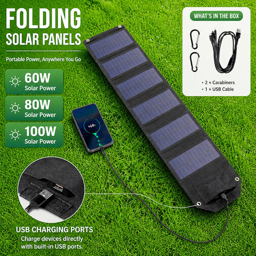 4/6-Fold 100W 80W 60W Foldable Solar Panel USB 5V