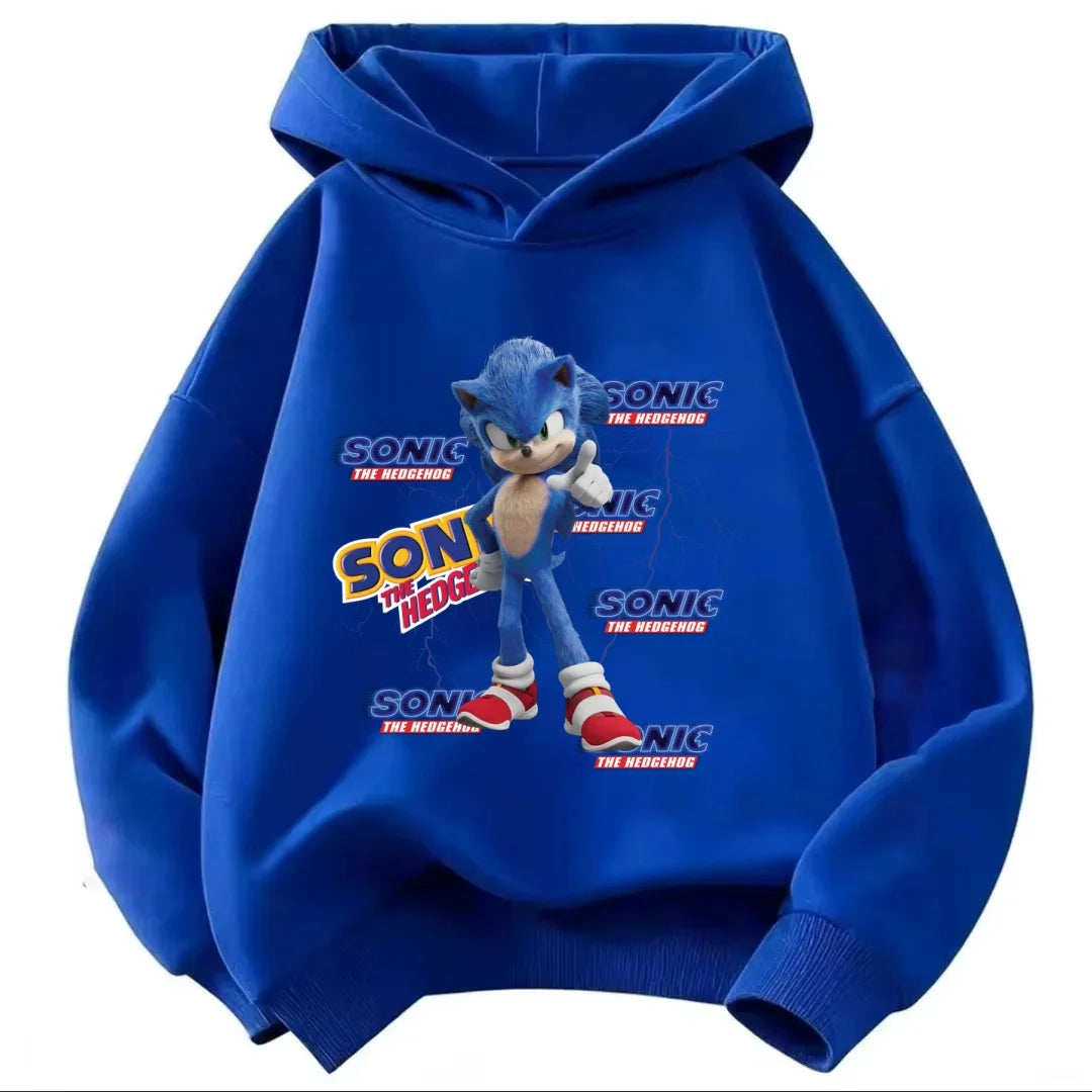 2026 Kids Thick Hoodie with Cute Sonic Anime Pattern
