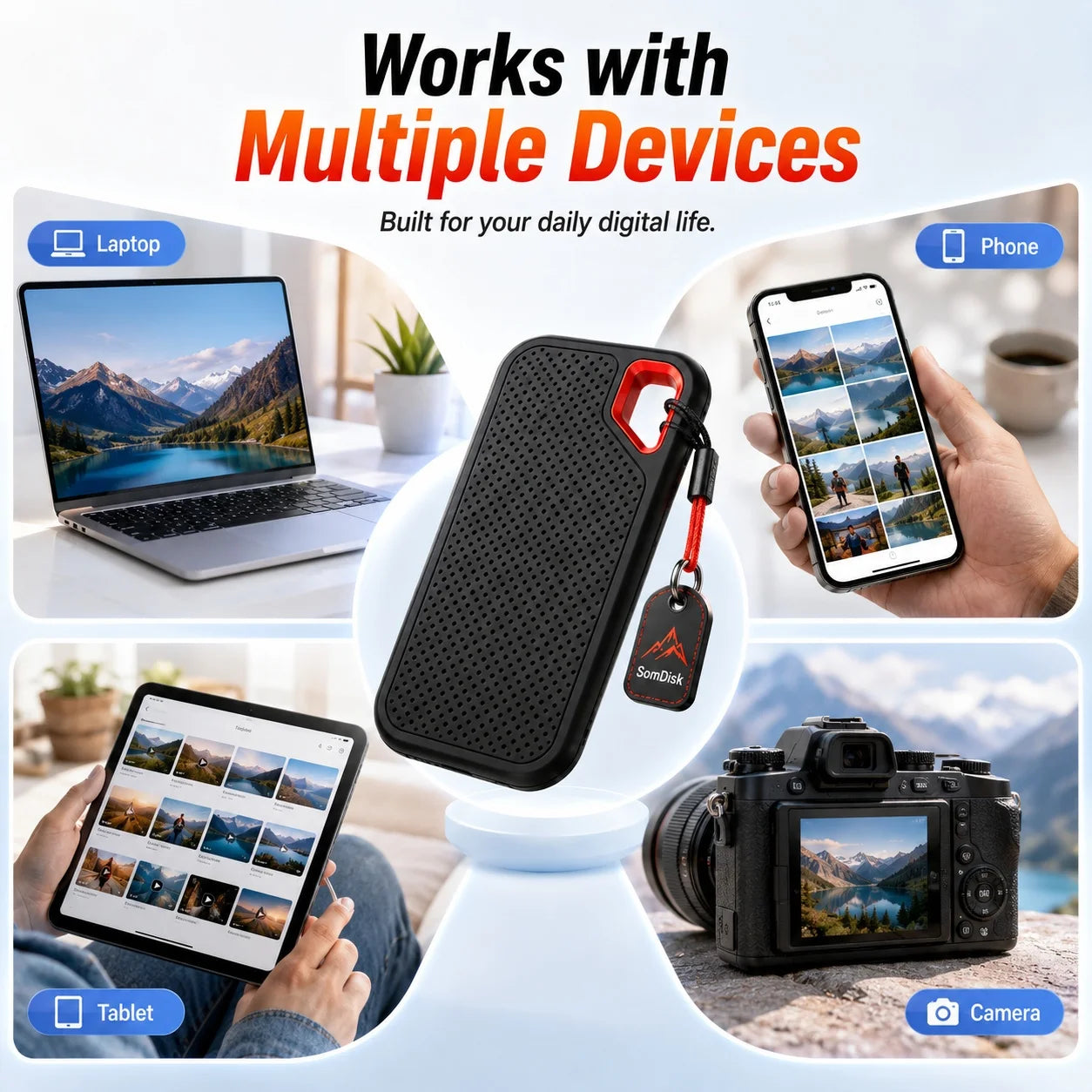 1TB Portable SSD Waterproof Shockproof for Desktop Computer Plug&Play High Speed External Solid State Drive