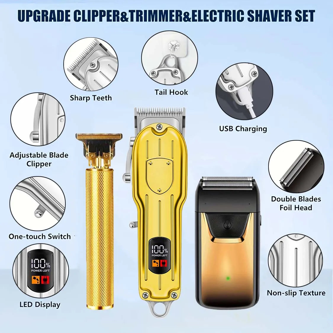 3 in1/1pc Professional Hair Clipper Kit Electric Shaver