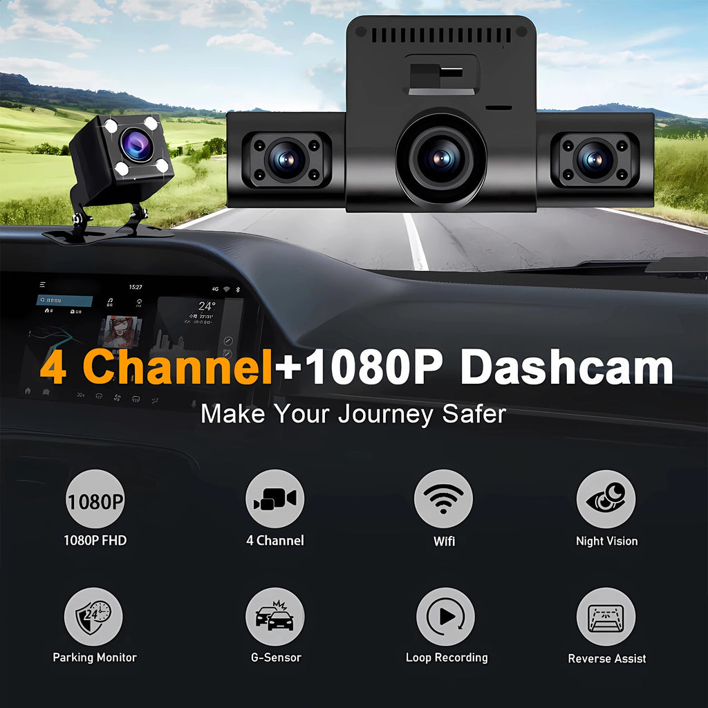 360°Auto Car Camera 1080P Video Recorder 3/4 Lens WIFI DashCam