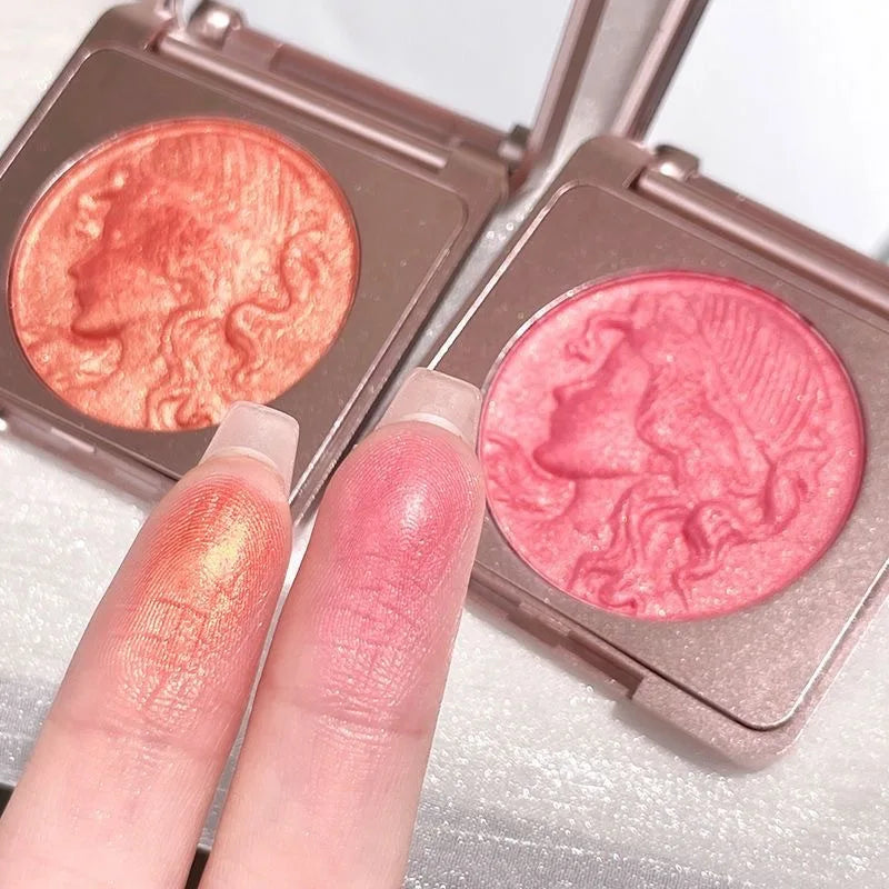 Three Dimensional Relief Young Girl Shiny Orange Gold Blush Natural Tender Delicate Hold Makeup Low Saturation Rose Pink Blusher