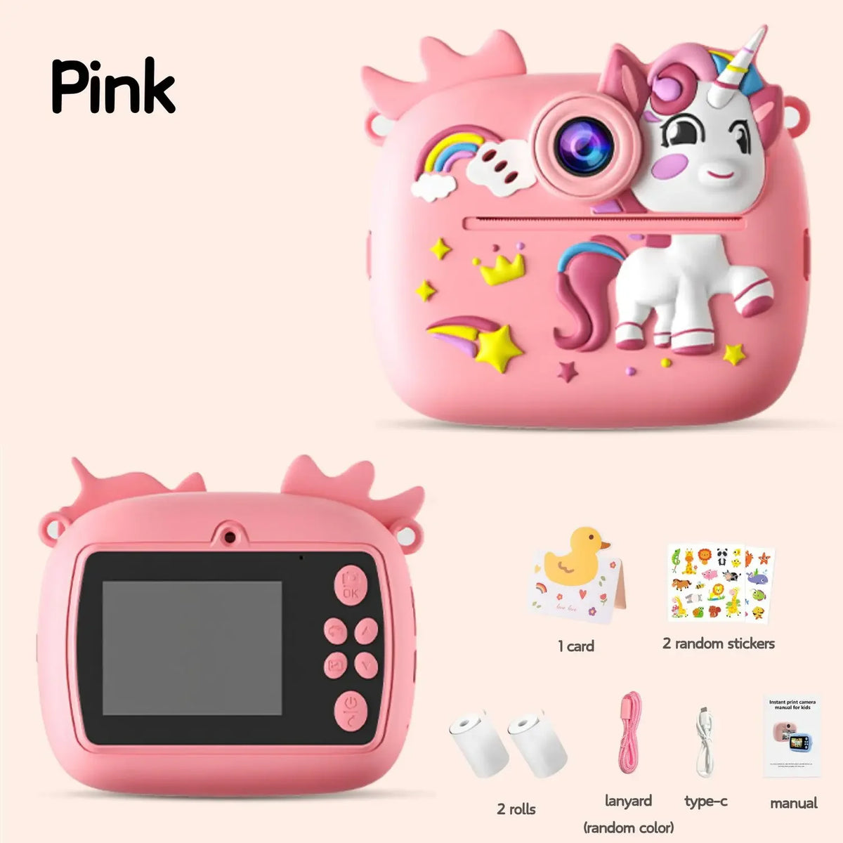 Purple Cute Kids Colorful Instant Print Small Camera with SD Card