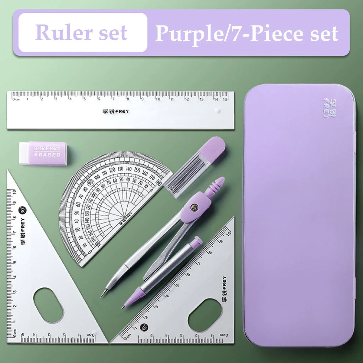 7Pcs Back to School Math Geometry Set, Multi-Function Drawing Tools with Compass