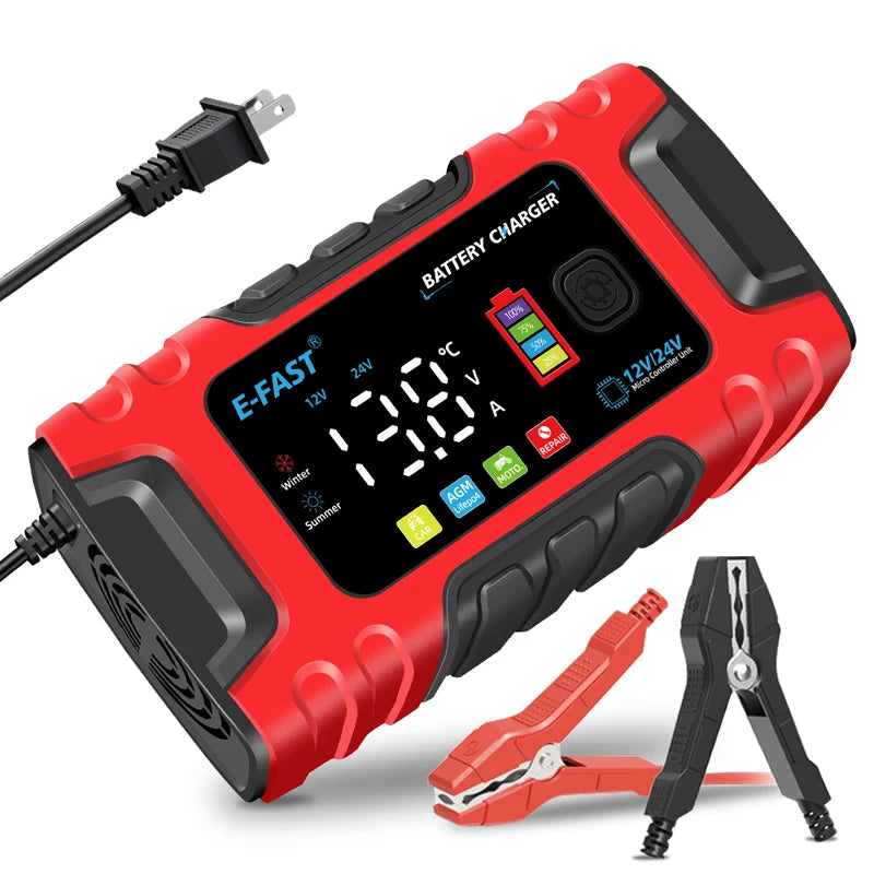 12V/24V 10A Car Battery Charger Smart Maintainer for Truck Boat AGM Lifepo4 Moto