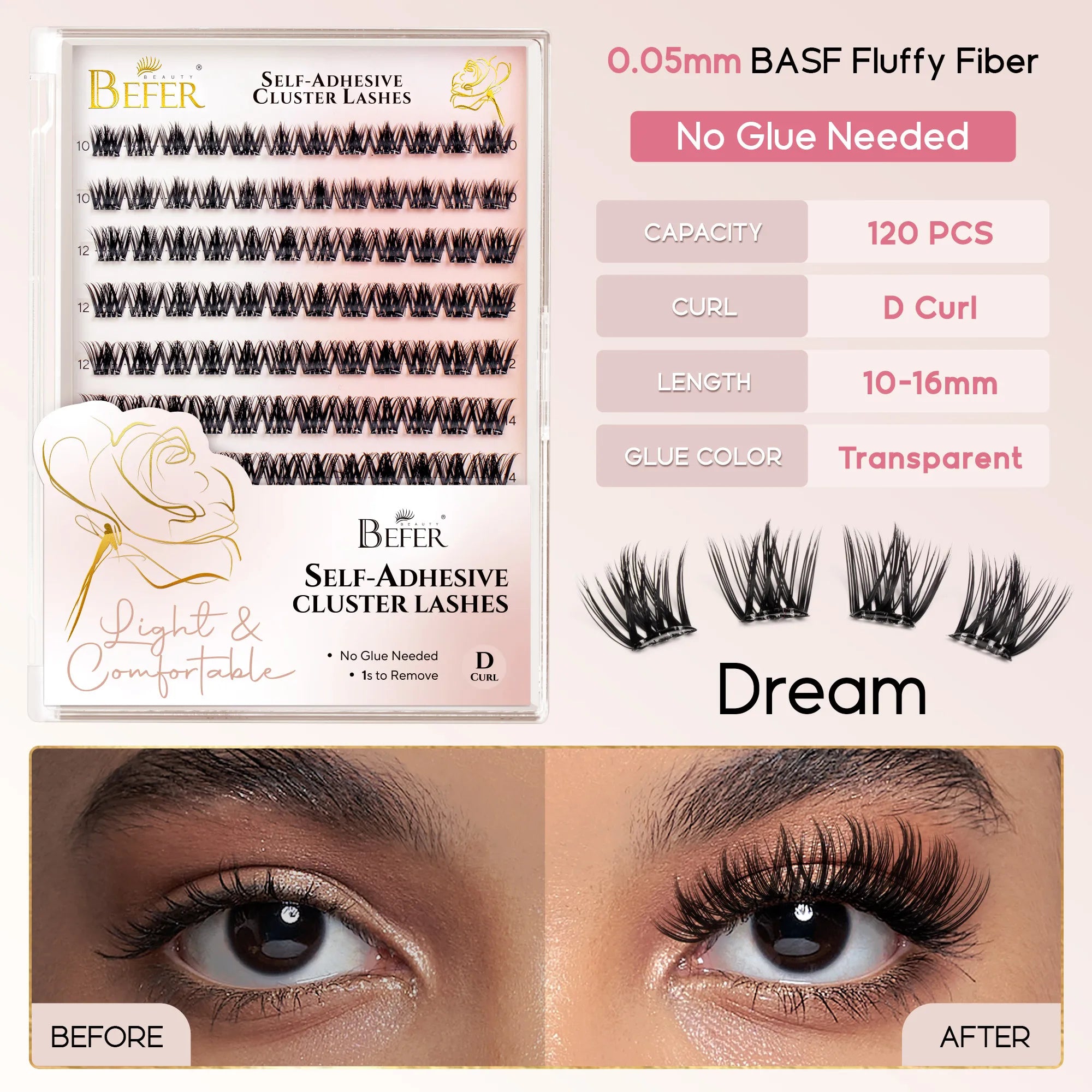 Befer Self-Adhesive Lash Clusters Clear Pre-Glued Eyelashes Cluster 150pcs Manga Natural Makeup Fluffy False Eyelashes Supplier