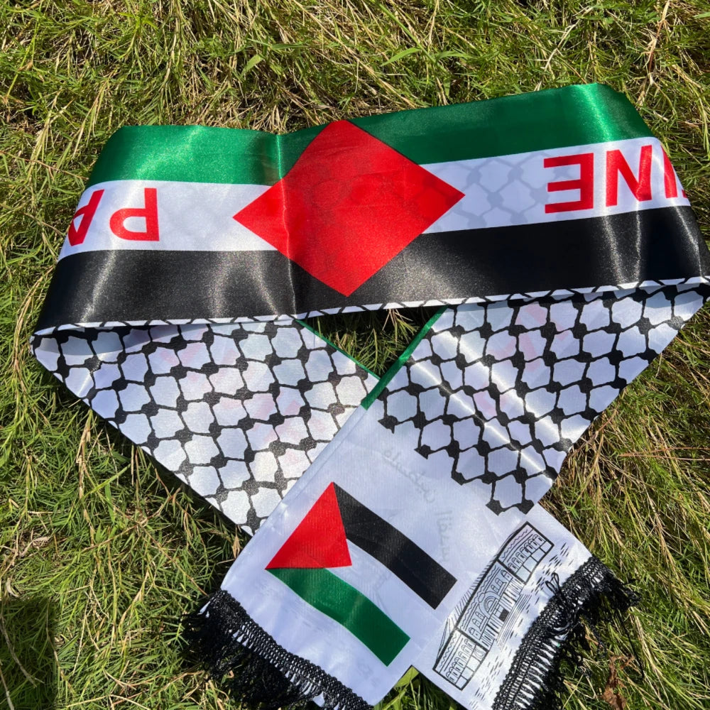 Palestine Scarf 130 x 14cm Palestine Printed Satin Face National Day Flag Palace Map Scarf Shawl