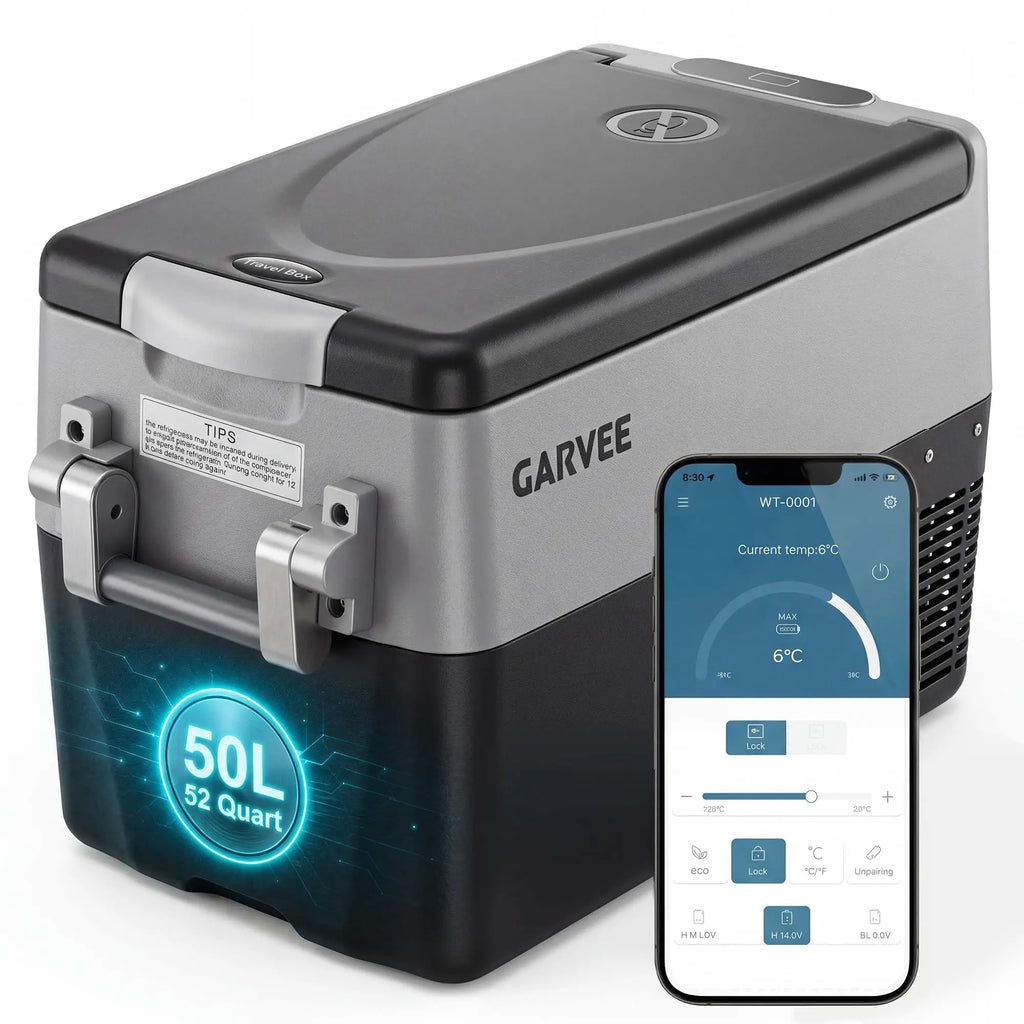 Portable Car Refrigerator 53QT Dual Zone 12V Fridge Freezer With App Control 12/24V DC And 110-240V AC