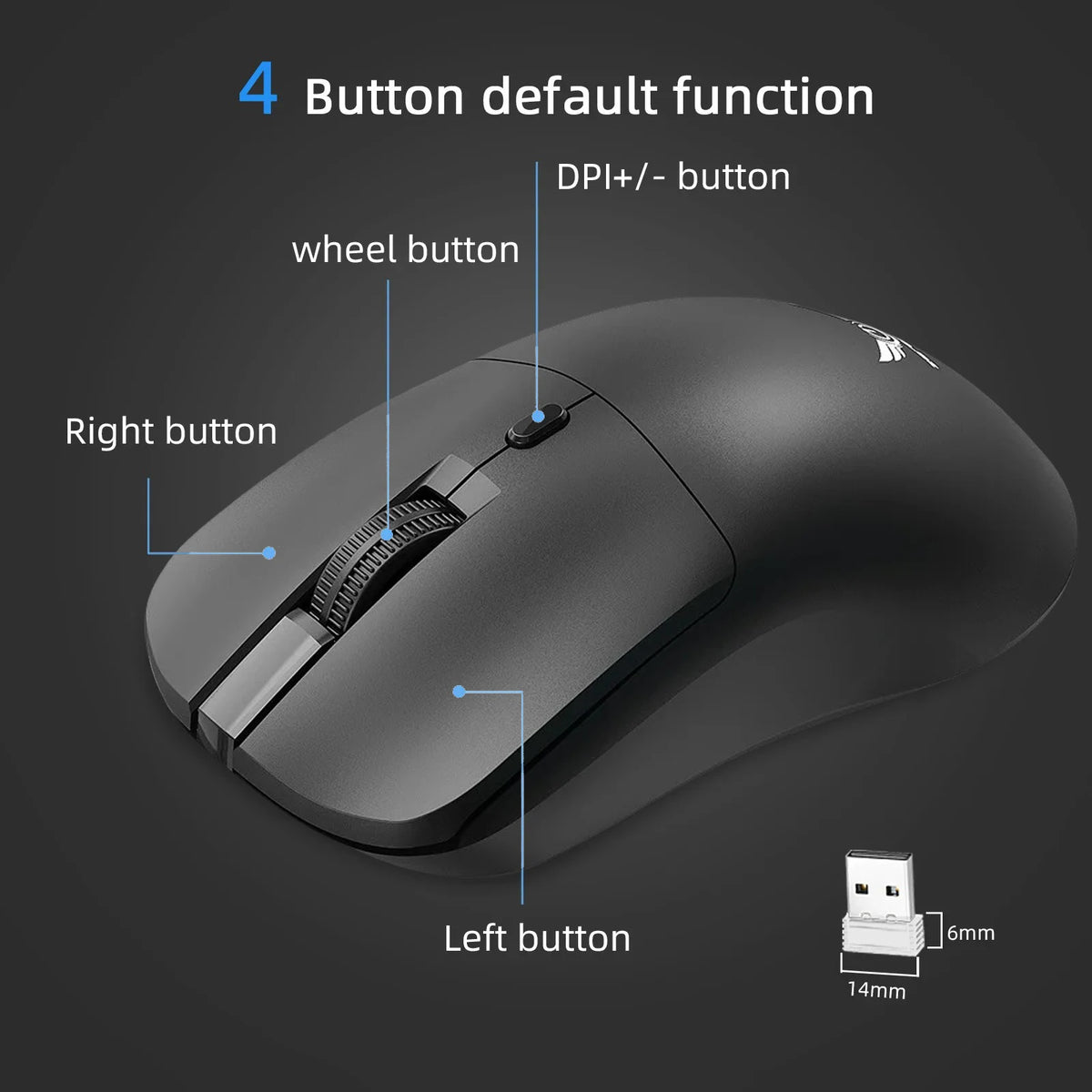 KEBIDUMEI 4 Buttons 2.4G Wireless Mouse 3 Levels DPI Gaming Mouse Optical