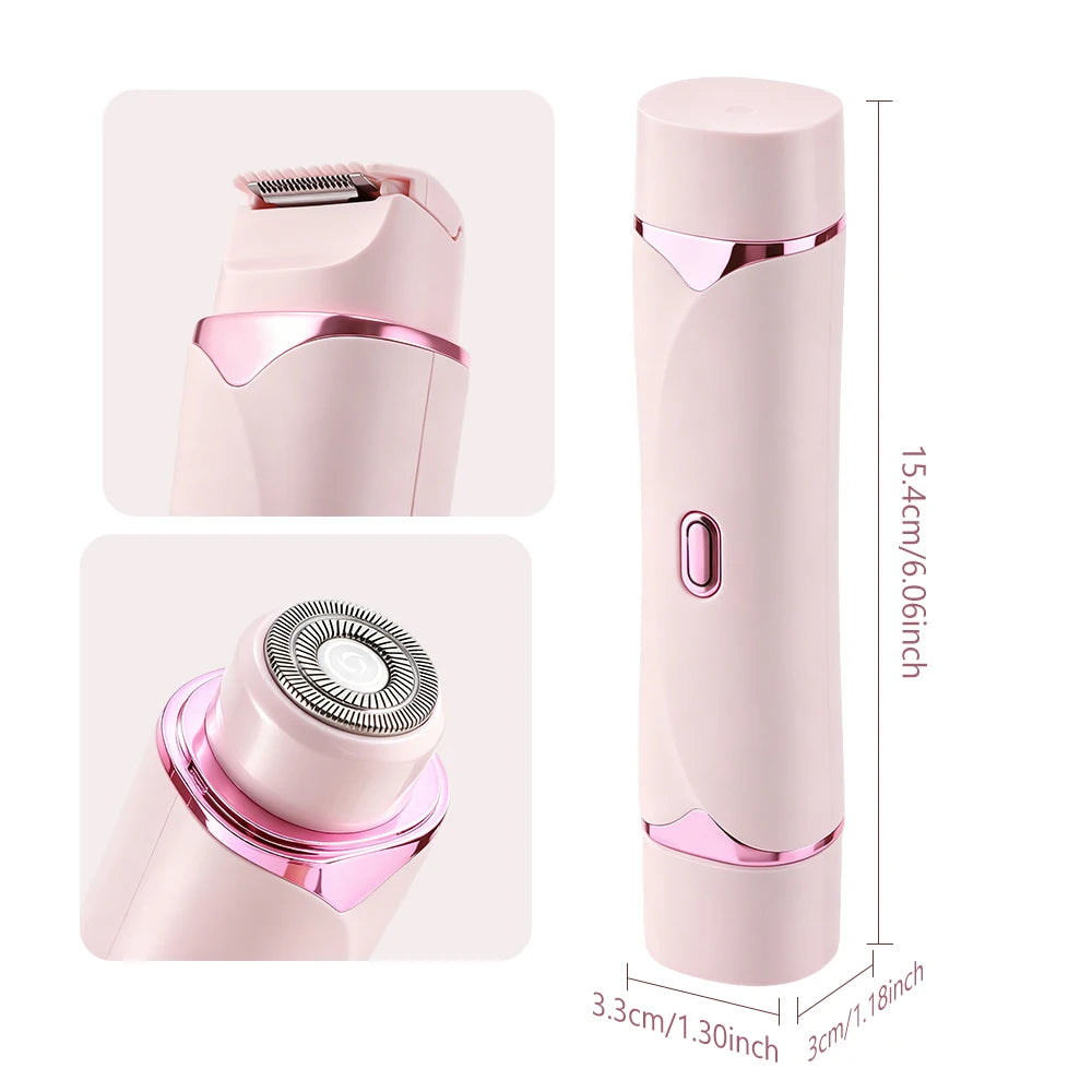 2-in-1 Electric Shaver for Women Dual Head Bikini Trimmer with 3D Floating