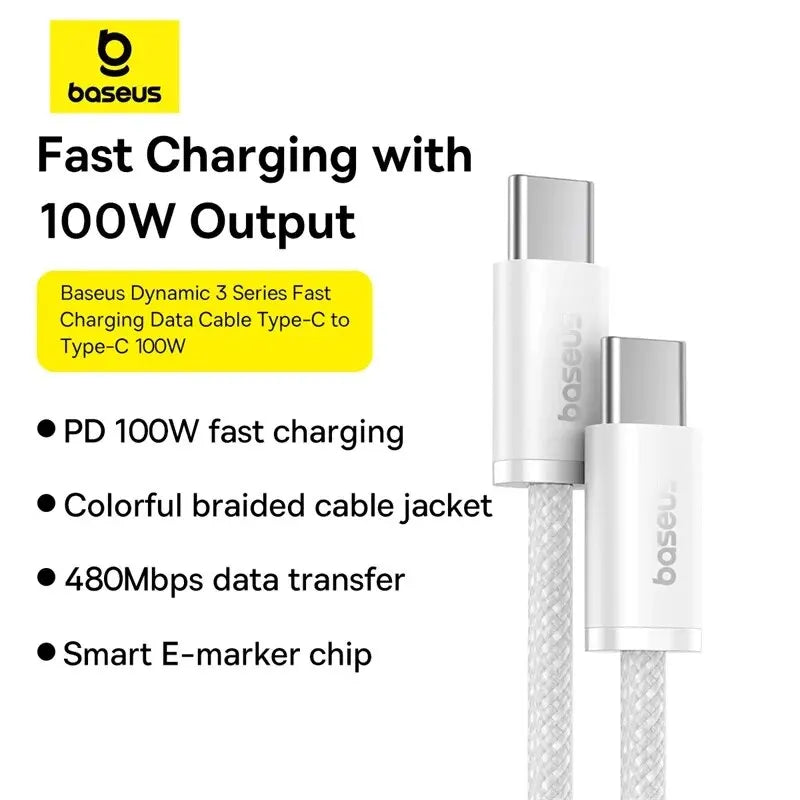 Baseus 100W Type C To USB C Cable For iPhone 18 17 16 Fast Charging