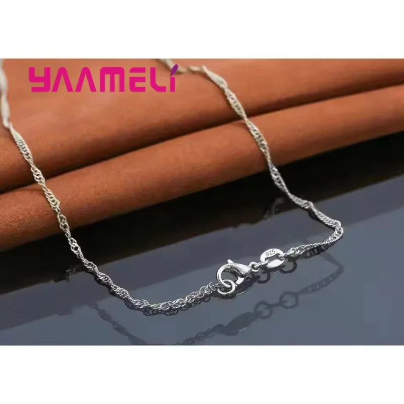 925 Sterling Silver Stamped Necklace Earrings Set Long Chain Sweet Romantic Style