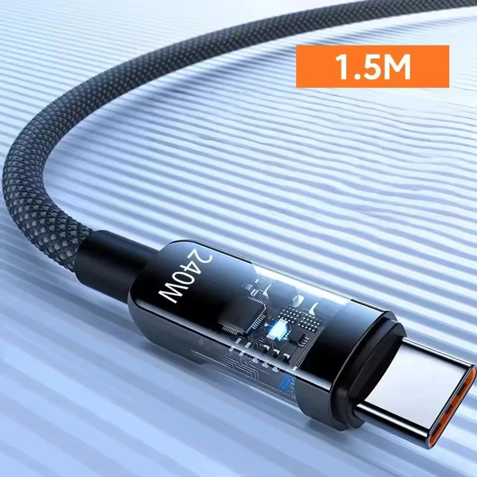 240W Cable QC 3.0 USB to Type C Super Fast Charging Cable For Samsung Xiaomi Huawei LED Digital Display Phone Charger Data Cord