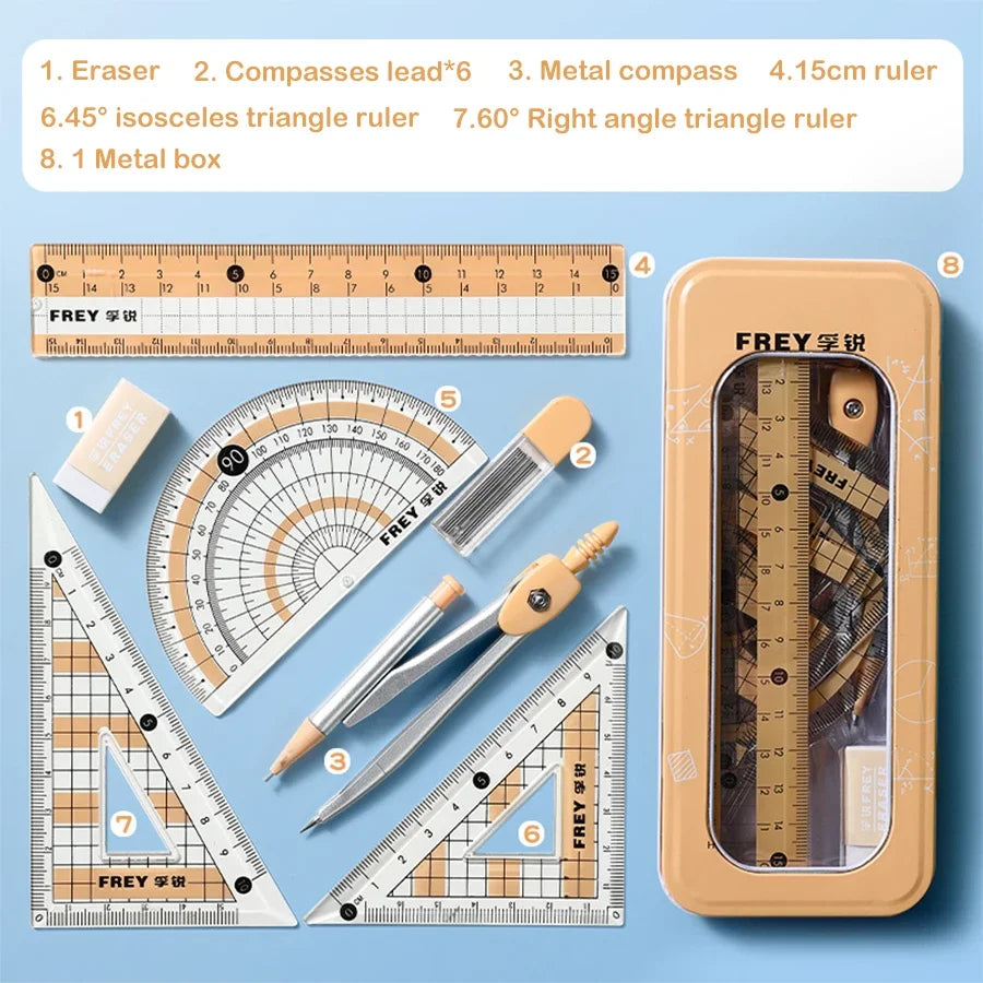 7Pcs Back to School Math Geometry Set, Multi-Function Drawing Tools with Compass
