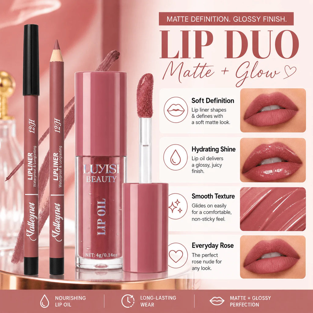 2Pcs Lip Makeup Set:1pc Velvet Matte Lip Liner+1pc