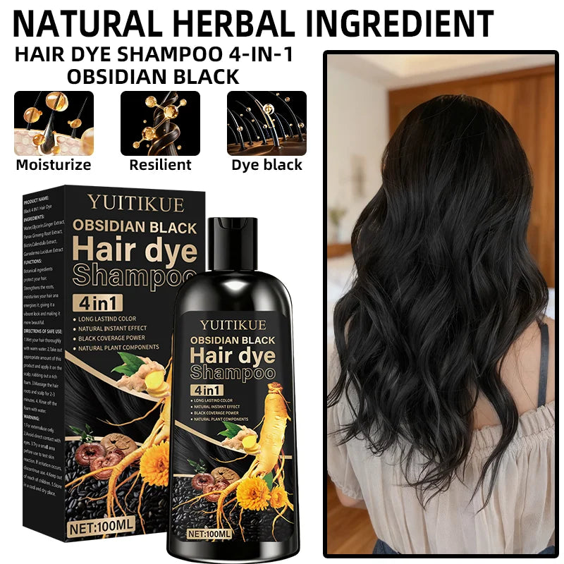Hair Dye Shampoo 100ml - 4-in-1 Plant Formula, Lasting Color